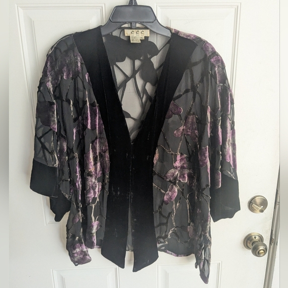 Vintage Silk Velvet Burnout Kimono Topper - Picture 2 of 5
